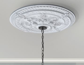 White Scroll Rose Chandelier Ceiling Medallion 26 Inch Dia