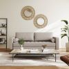 Beige Upholstered Faux Leather Sofa w/ Pillows Solid Hardwood Legs