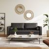 Black Upholstered Faux Leather Sofa w/ Pillows Solid Hardwood Legs