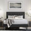 Queen Black Linen Upholstered Platform Bed Frame with Button-Tufted Headboard