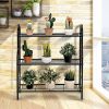 Indoor/Outdoor Black Metal 3-Tier Bookcase Plant Stand Shelving Rack