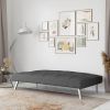 Modern Futon Sofa Bed in Charcoal Grey Fabric with Chrome Metal Legs