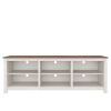 Farmhouse TV Stand in Grey Oak with Brown Wood Finish Top for TVs up to 70-inch