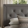 Full size Grey Linen Upholstered Platform Bed Frame with Button-Tufted Headboard
