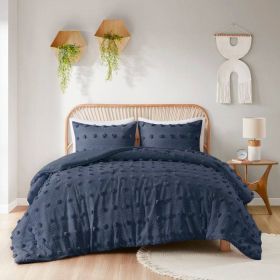 Twin/Twin XL 2 Piece Navy Pompom Microfiber Hypoallergenic Comforter Set