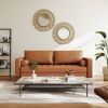 Terracotta Upholstered Faux Leather Sofa w/ Pillows Solid Hardwood Legs
