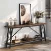 Sturdy 70-inch Industrial Brown Wood Top Console Table with Black Metal Frame