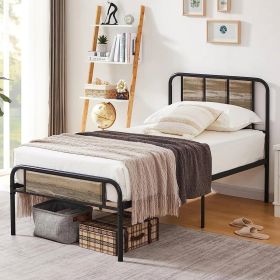 Twin Grey Wood Metal Platform Bed Frame with Rounded Headboard Footboard