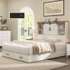 King - White Sliding Barn Door Bookcase Wooden Platform Bed Storage Drawers
