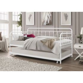Twin size Traditional White Rounded Iron Daybed with Roll Out Trundle Bed Frame